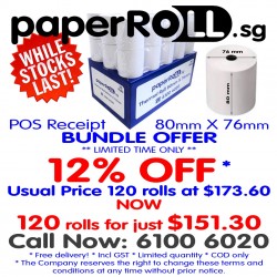 Thermal Receipt Rolls POS 80mm x 76mm for 120 rolls. Promotion! Limited Period.